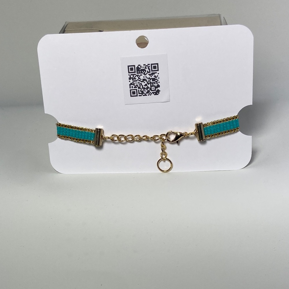 Teal and Gold  loom-beaded bracelet Miyuki Delica seed beads - Picture 5 of 9